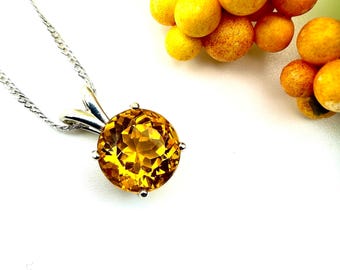 Top Citrine Sterling Silver Necklace: 10mm Round Faceted