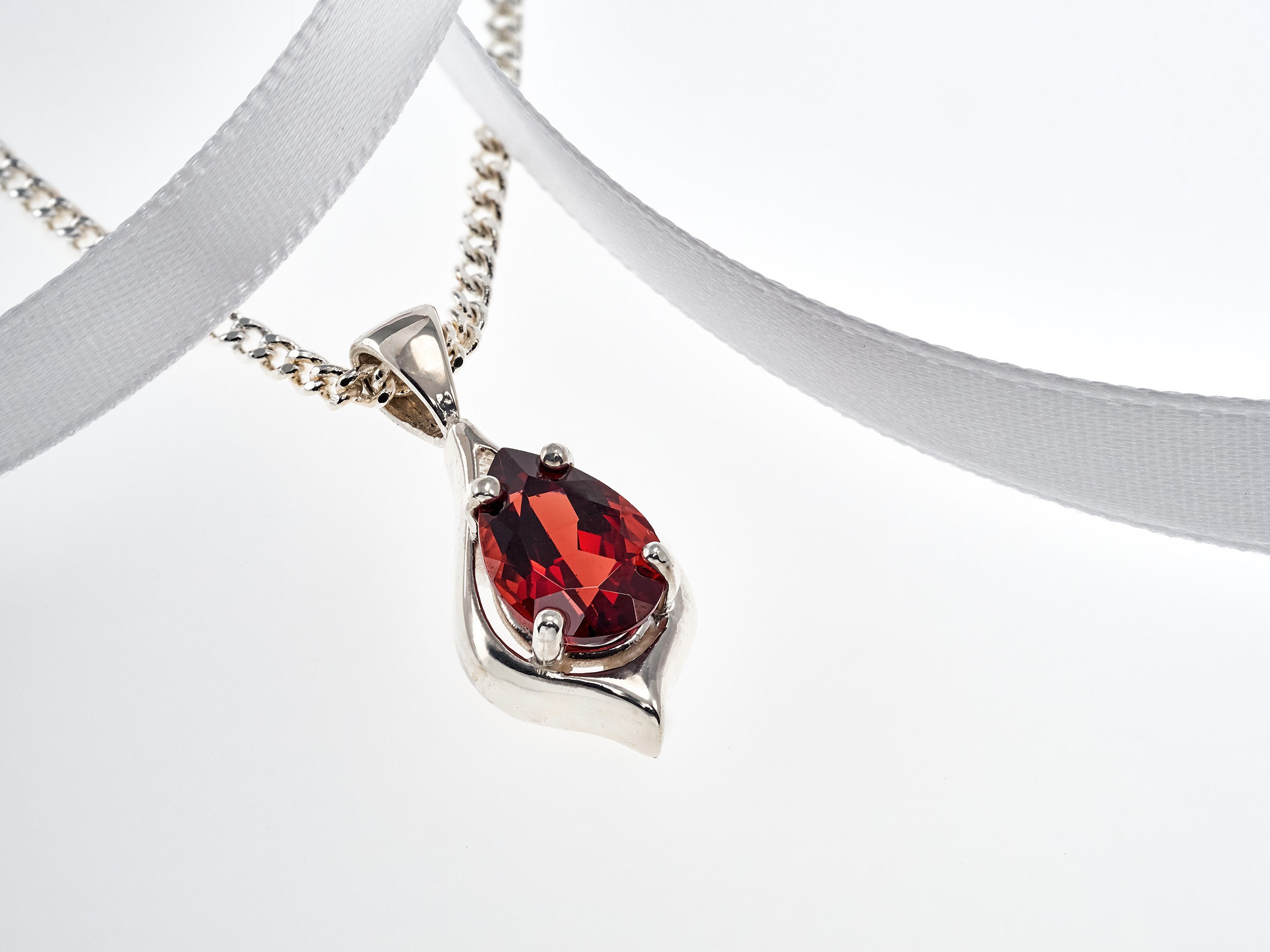 Handmade, Striking Red, Garnet Pendant Necklace From Brazil