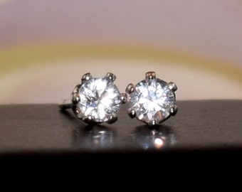 Round White Sapphire Sterling Silver Stud Earrings, 3mm Round Ceylon Sri Lanka Gems