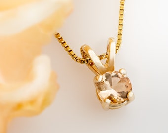 Ouro Preto Imperial Topaz Pendant, 14k Yellow Gold Necklace, 5mm Round Brazilian Gem