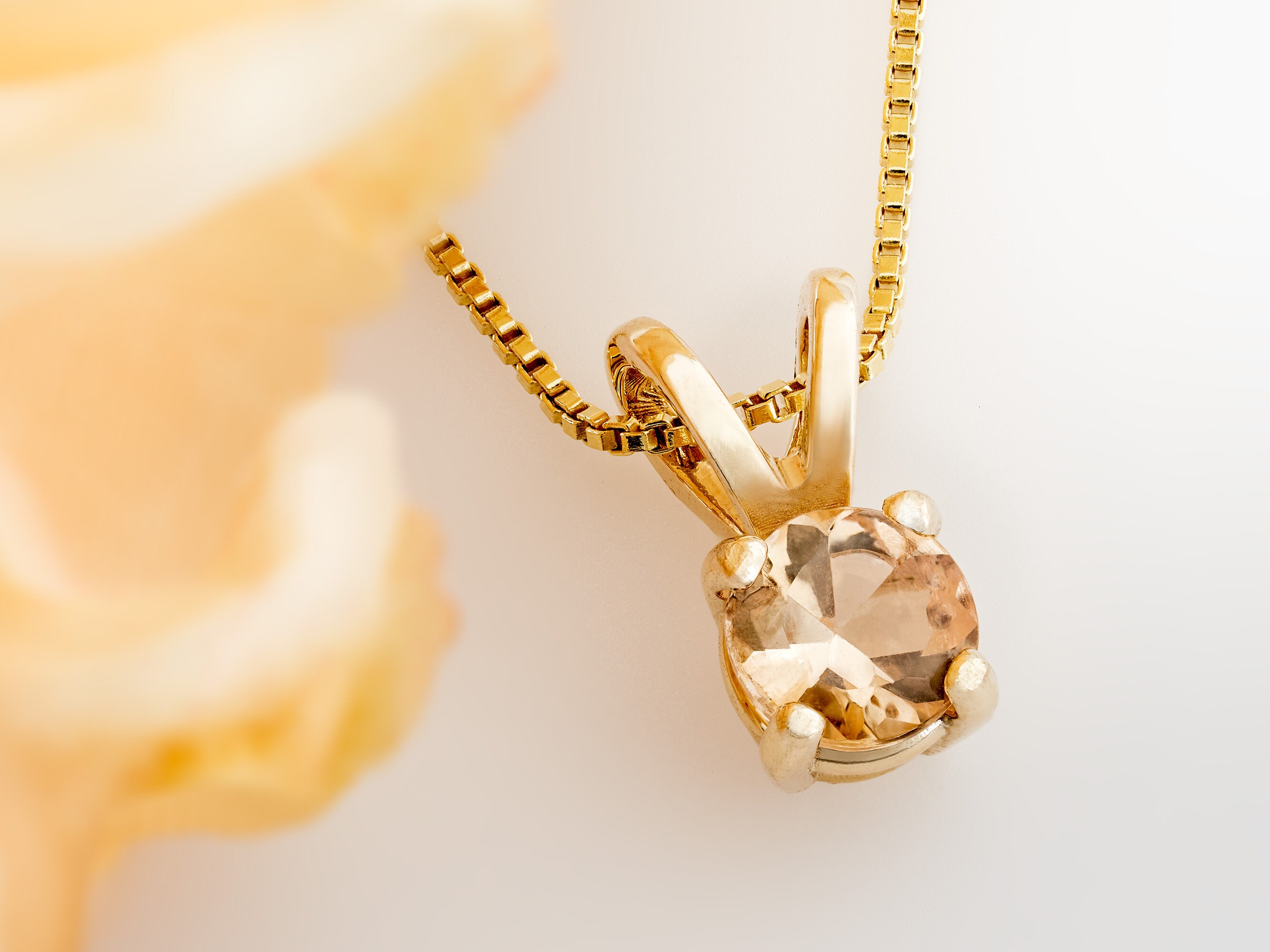 Rare, Golden Yellow Orange Imperial Topaz Pendant Necklace. 5mm Round Authentic Ouro Preto Brazilian Topaz. 14k Yellow Gold. Case, Gift Box