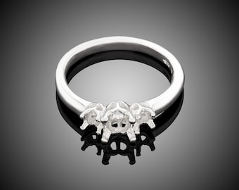 Sterling Silver Three Gemstone Ring Setting: Tulip Design, Polished