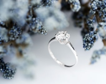 White Topaz Solitaire Ring: 6mm Round Sterling Silver