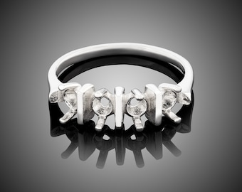Sterling Silver Four Gemstone Ring Setting: 4mm Round or Princess Cut