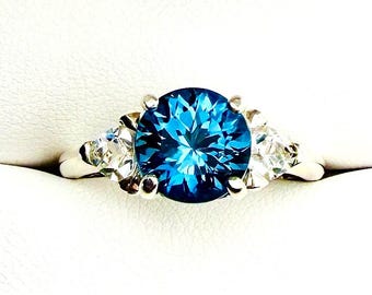 London Blue Topaz Engagement Ring – White Topaz Accents, Sterling Silver
