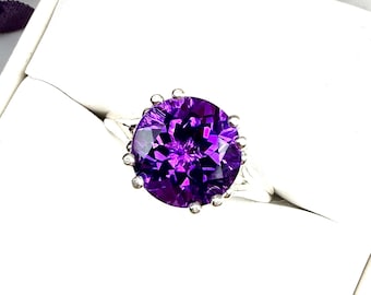 African Amethyst Ring: Brilliant Cut Gemstone Ring, Bold Luxury Gift for Her