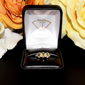 Ouro Preto / Oval Precious Topaz Collection, Triple Gem Ring. Three 6x4 Oval Brazilian Imperials, 1.3 TCW, Sterling Silver, Case, Gift Box.