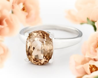 Oval Imperial Topaz Ring, Champagne Sterling Silver, 3ctw