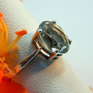 Classic Natural Prasiolite from Brazil, 925 Sterling Silver, Solitaire Ring. Beautiful Light Green. 10mm x 8mm Oval Prasiolite. Select Size.