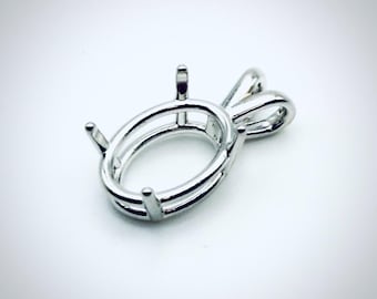 Sterling Silver Pre-notched 4-Prong Oval Pendant