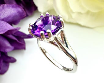 African Amethyst Ring: Brilliant Cut Gemstone Ring, Bold Luxury Gift for Her