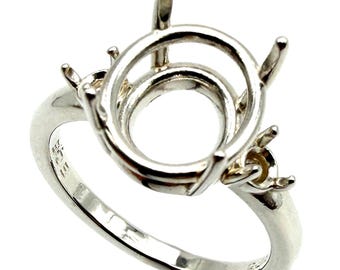Sterling Silver Oval Ring Mount: Polished Gemstone Setting, 3mm Accents
