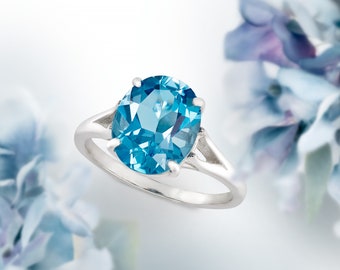 London Blue Topaz Sterling Silver Ring – Genuine Luxury Blue Gemstone Gift for Her