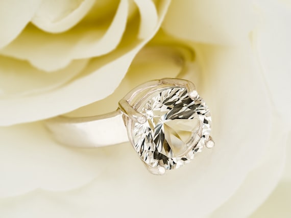 White Topaz Gemstone 10mm Round Ring