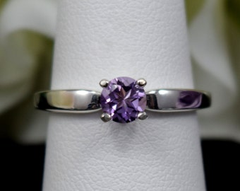 Diamond Cut Brazilian Amethyst Solitaire Ring: Sterling Silver, February Birthstone