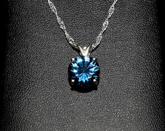 Concave London Blue Topaz Pendant – Genuine Luxury Gemstone Necklace, Meaningful Gift for Her