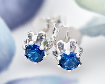 Blue Sapphire Sterling Silver Stud Earrings: 3mm Chatham Gemstones