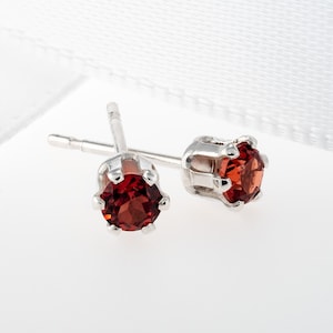 Striking, Natural, Red, 3mm Diamond Cut, Mozambique Garnet Earrings! Sterling Silver, 6-Prong Studs.  Backs+Case and Gift Box Optional.