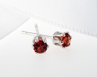 3mm Mozambique Garnet Earrings, Diamond Cut, Sterling Silver Studs