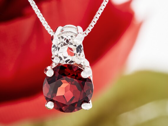 bekymre Vil ikke komponist Natural Red Garnet and Brazilian White Topaz Pendant Necklace. - Etsy