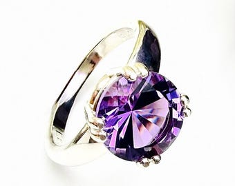 Brazilian Amethyst Ring: Modified Diamond Cut Gemstone Ring, Bold Luxury Gift for Her