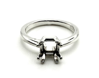 Sterling Silver Ring Mount: Princess Cut Square Cushion, 5-12mm Gemstone