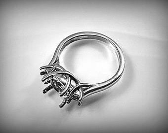 Premium Sterling Silver, 8mm Round Trellis style Ring Mount with round 3.5mm accents. Oxygen-free cast. Polished, ready for gemstone.