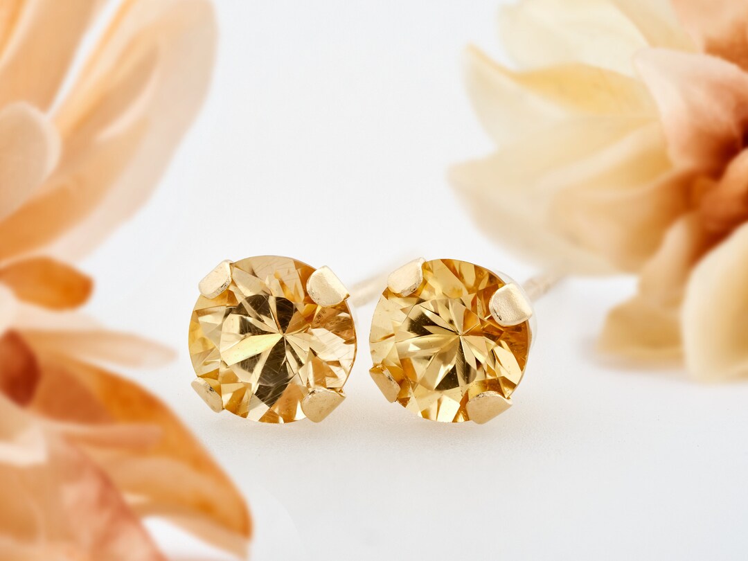 4mm Diamond Cut Imperial Topaz Earrings: 14K Yellow Gold Studs