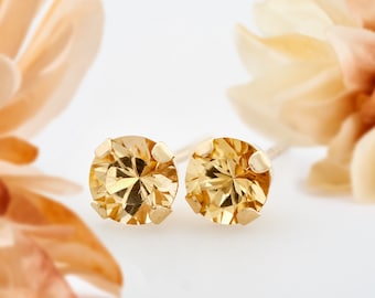 4mm Diamond Cut Imperial Topaz Earrings: 14K Yellow Gold Studs