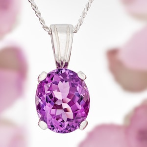 Large, Immaculate, Brazilian Amethyst.  12x10mm oval, Natural, Medium Purple. IF Clarity. Sterling Silver Pendant or Necklace w/case.