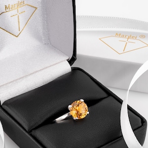 Bright, Sparkling, Golden - Yellow Orange Citrine Ring!  8mm Round, Concave Cut, Natural Citrine. November Birthstone. Size Selectable.