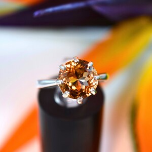 Rare Natural Brazilian Autumn Imperial Topaz Ring. Gorgeous color! Golden Yellow Red Orange. Round, 4.48ctw, US Size 7.