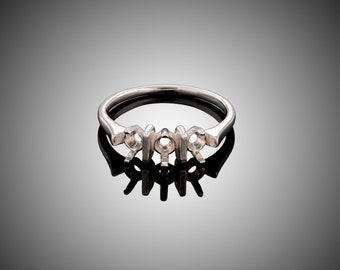 Sterling Silver Three Stone Ring Setting: Princess Cut Gemstone, Mother's Ring
