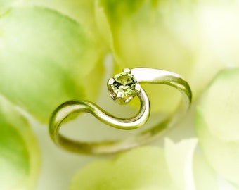 Peridot Sterling Silver Half Heart Ring, 3mm Round August Birthstone