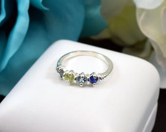 Natural Birthstone Ring: Sterling Silver Mother’s Gemstone Band Jewelry