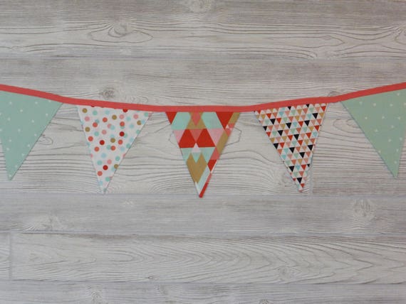 Modern Mint Coral Banner Fabric Flags Cotton Triangles Etsy
