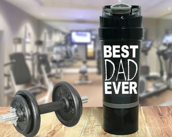 Best Dad Ever - 22 oz Protein Shaker bottle with storage compartment - Cyclone Cup / Whey Mixer - Crossfit - Father's Day - Gym Weightlifter