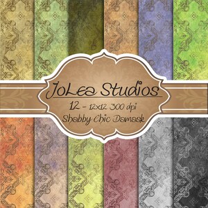 Digital Shabby Chic Damask Theme, Scrapbook Paper, 12 x12 300 dpi, Printable Design Sets