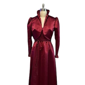 Vintage Ruby red satin gown, Bianchi label, special occasion dress, matching cropped jacket, Holiday Dress