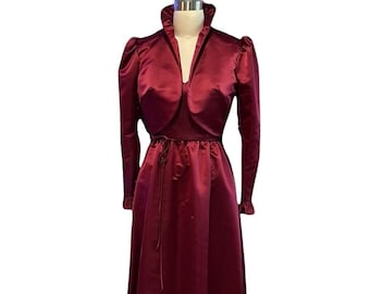Vintage long red satin dress: formal event dress, ruby red