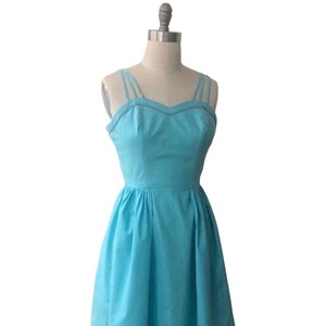 Vintage turqoise blue cotton sundress, 1950’s era,  fit and flare style