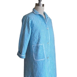 Vintage 1950’s Blue gingham bathrobe, quilted cotton  bathrobe, Miss Crinoline label, midcentury