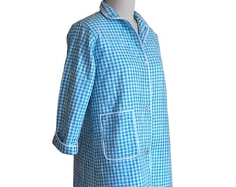 Vintage Blue gingham bathrobe, quilted cotton, Miss Crinoline, midcentury