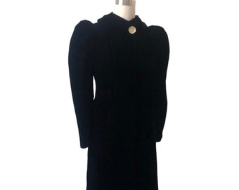 Vintage Long Black Velvet Coat,  Opera Coat, full length, Victorian Style sleeves