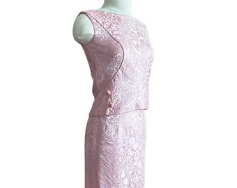 Vintage  1950’s Pink Brocade Gown, long dress, Royal Lynne made in Hong Kong