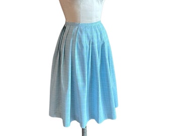 Woman's summer skirt: Vintage 1950s, lightweight, blue plaid, pleated skirt