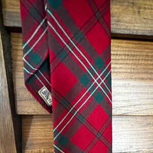 Vintage red plaid tartan tie, made in England , festive holiday Christmas tie