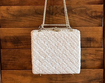 Vintage 1960's Small White Whicker Purse