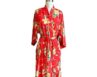 Vintage Robe With Red Tropical Floral Print,  Lord & Taylor label