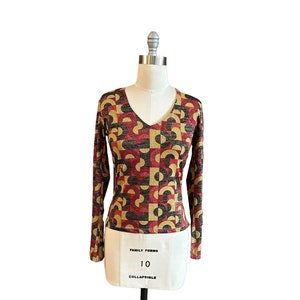 Vintage 1970’s abstract print top,  metallic print